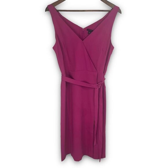 Ann Taylor Magenta Tie Waist Sleeveless Faux wrap Sheath Dress Size 6 NWT - Picture 1 of 16